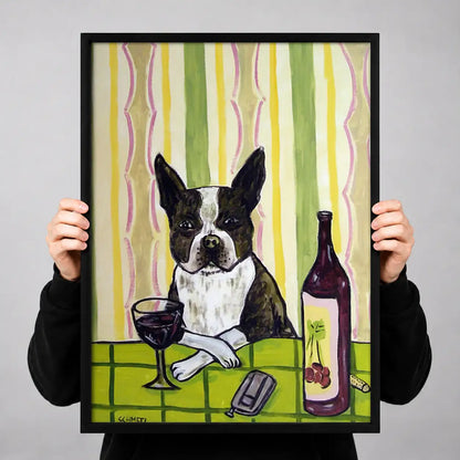 Boston Terrier with Wine Wall Art 3