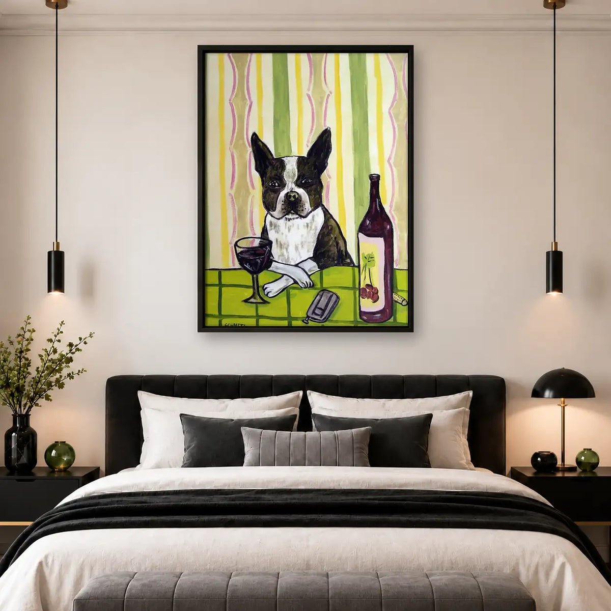 Boston Terrier with Wine Wall Art 4