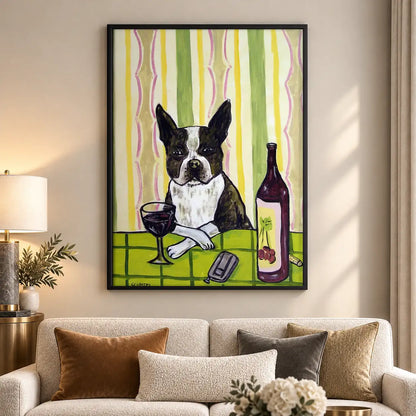 Boston Terrier with Wine Wall Art 5