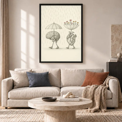 Brain and Heart under Umbrellas Wall Art 2