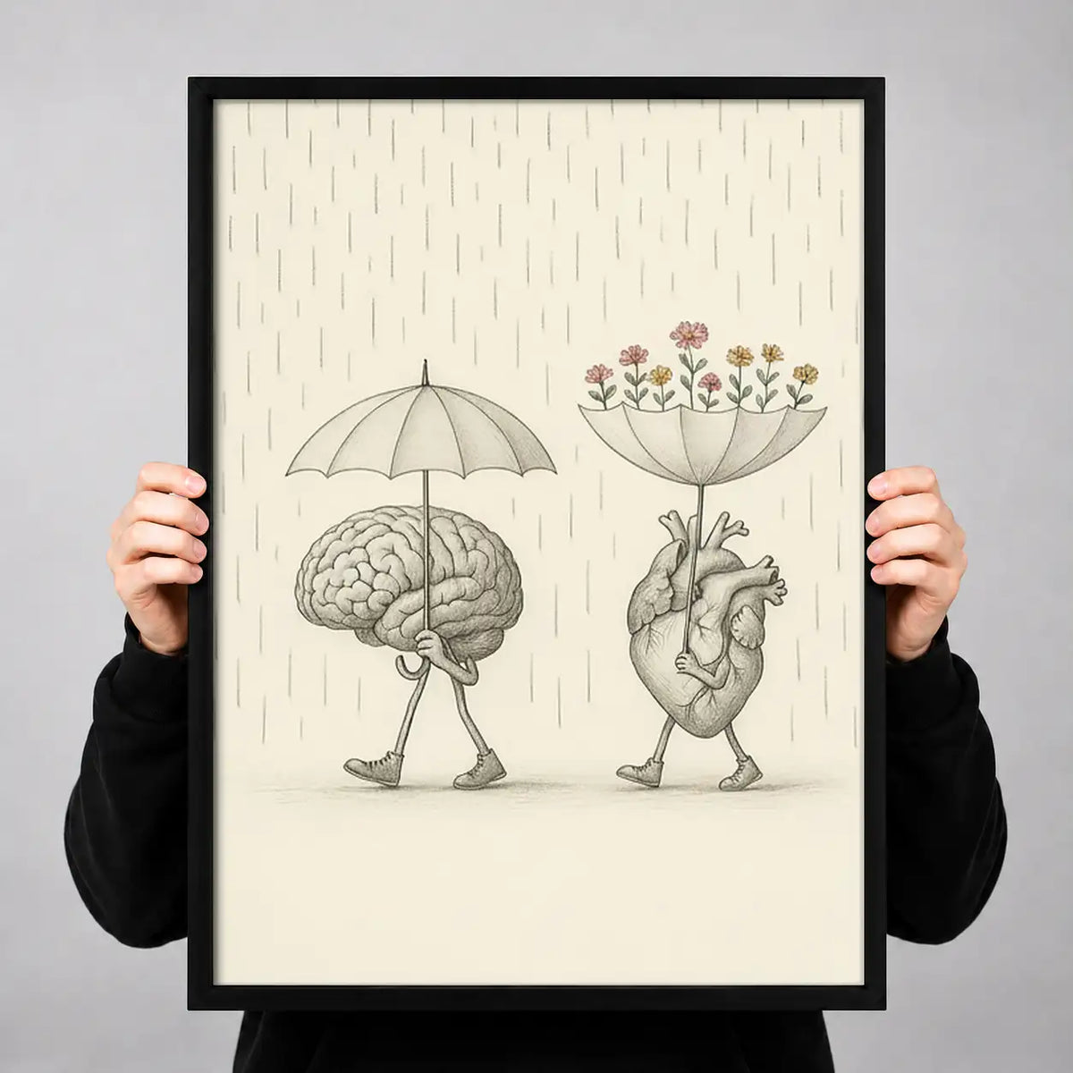 Brain and Heart under Umbrellas Wall Art 3