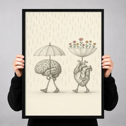 Brain and Heart under Umbrellas Wall Art 3