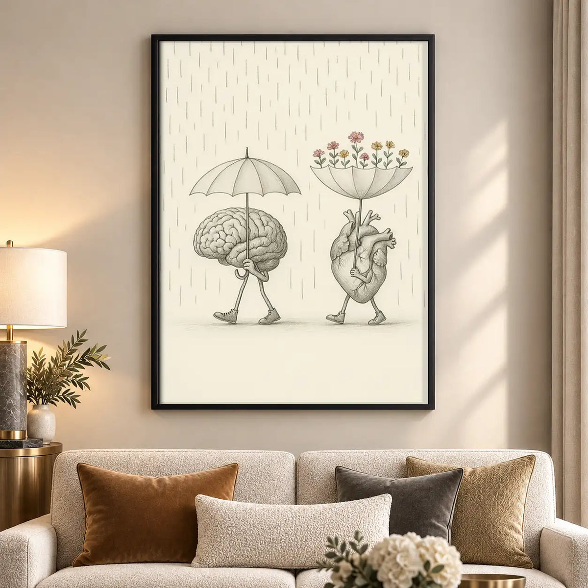 Brain and Heart under Umbrellas Wall Art 5