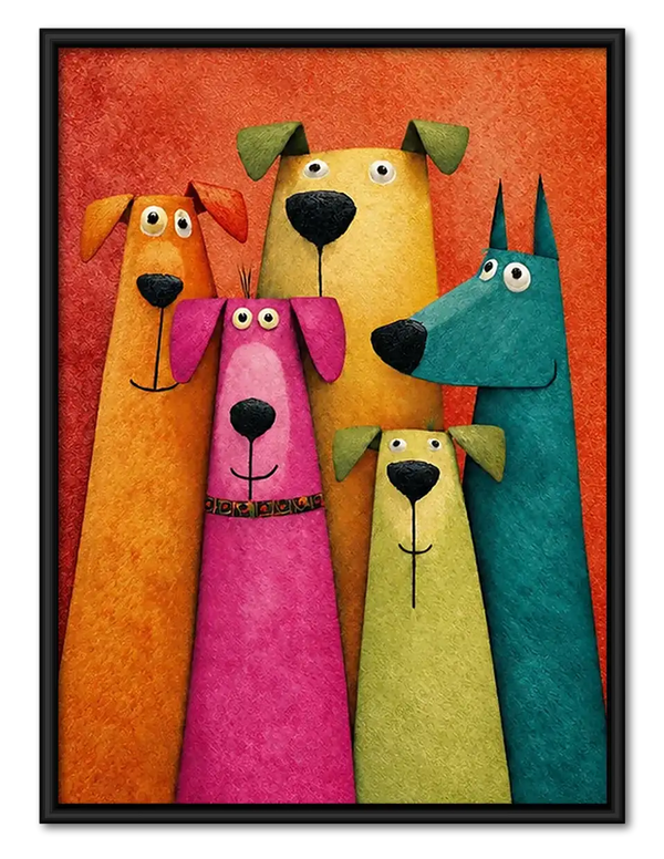 Bright Quirky Dog Family Wall Art
