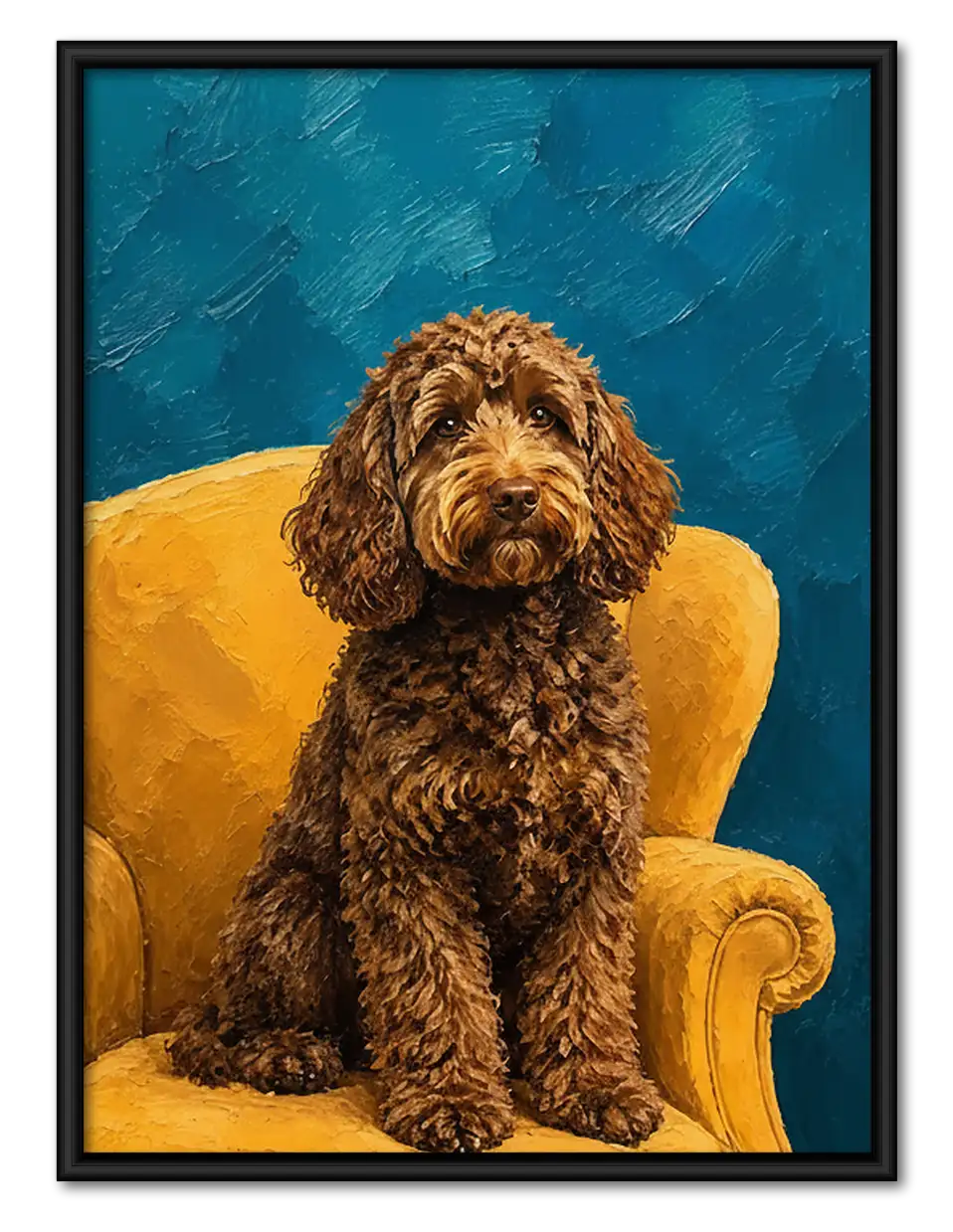 Brown Dog in Golden Armchair Wall Art 1