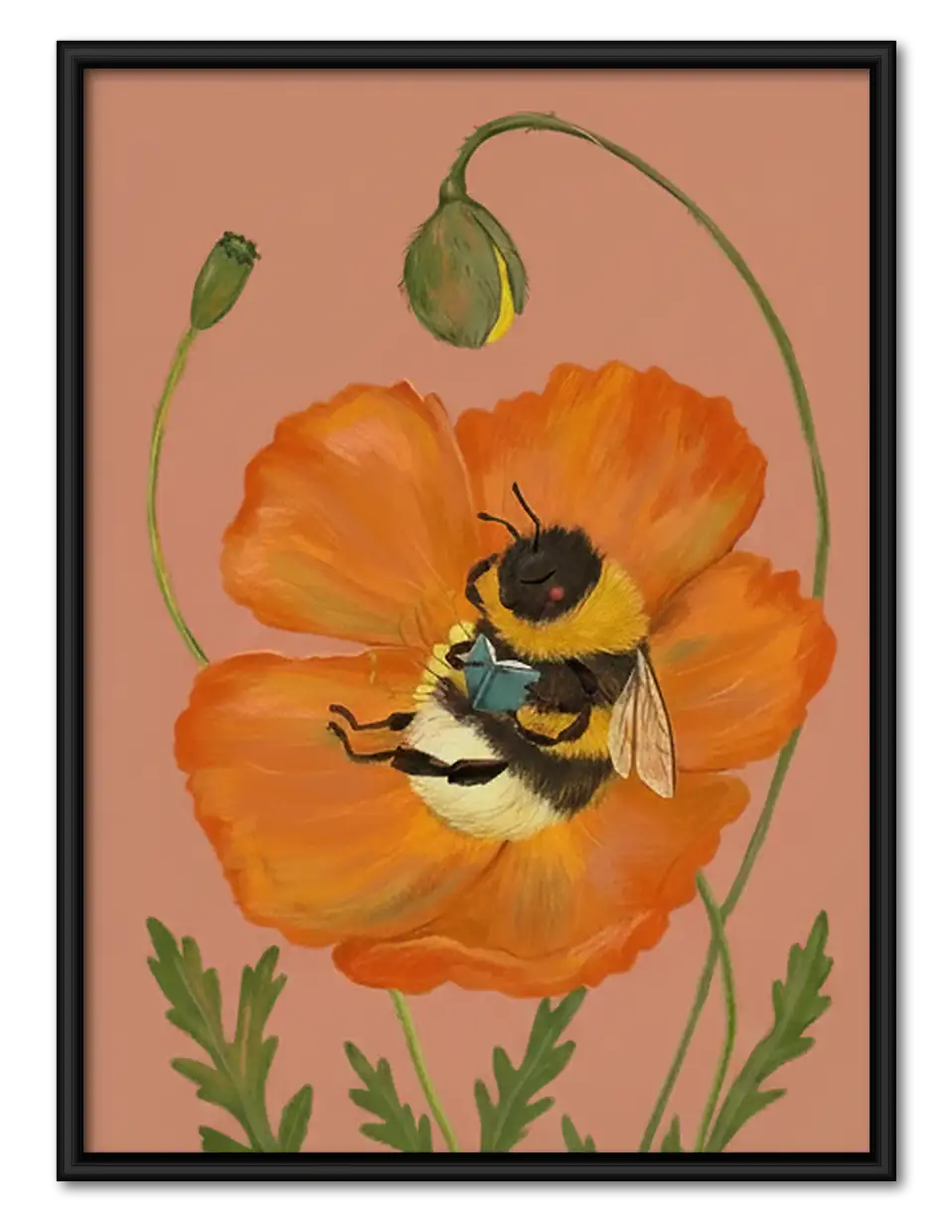 Bumblebee and Orange Poppy Wall Art 1