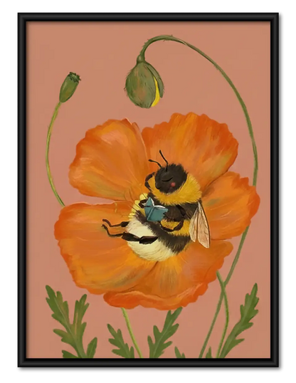 Bumblebee and Orange Poppy Wall Art 1