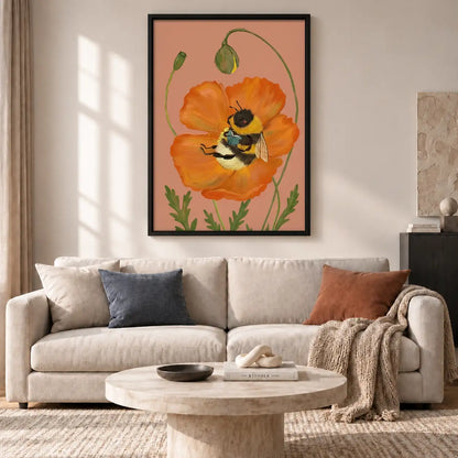 Bumblebee and Orange Poppy Wall Art 2