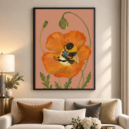 Bumblebee and Orange Poppy Wall Art 5