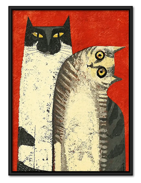 Cat and Owl Geometric Poster Wall Art