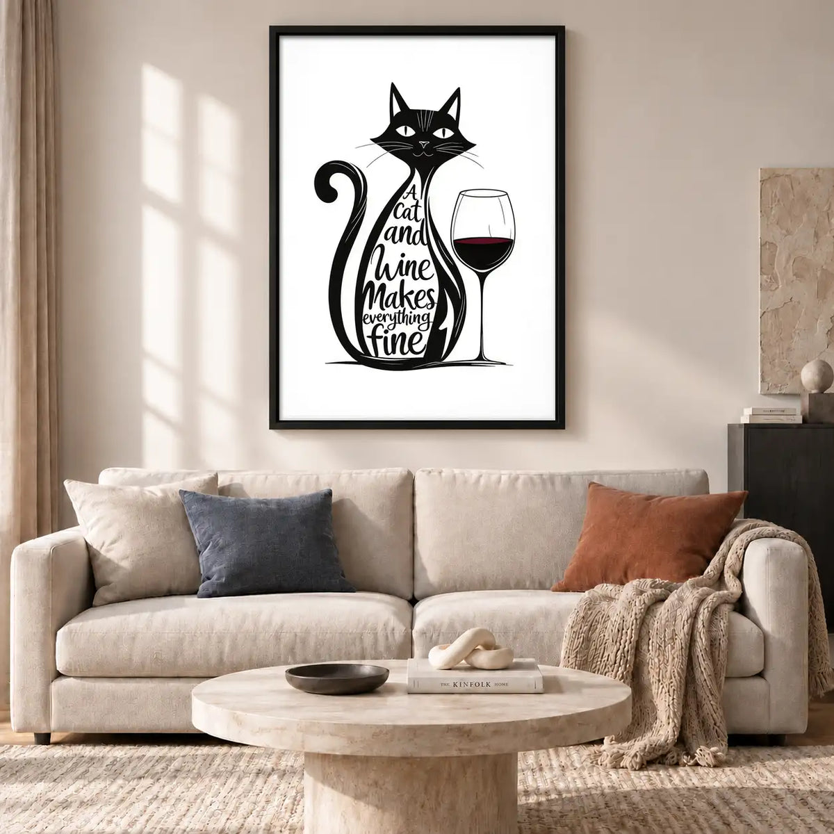 Cat and Wine Makes Everything Fine Wall Art 2