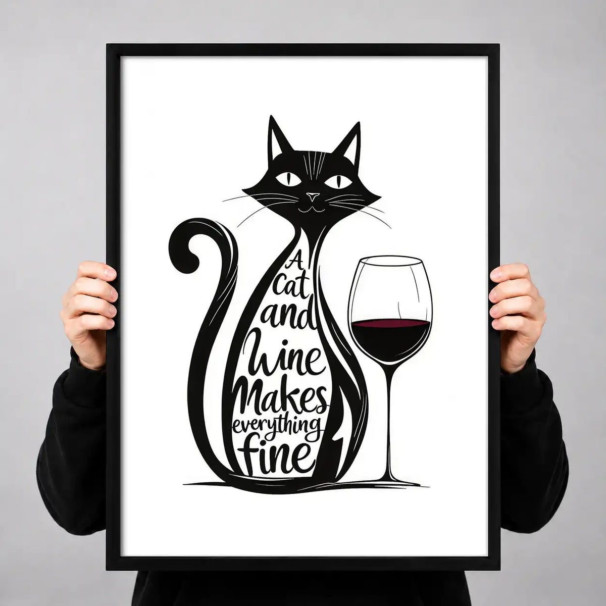 Cat and Wine Makes Everything Fine Wall Art 3