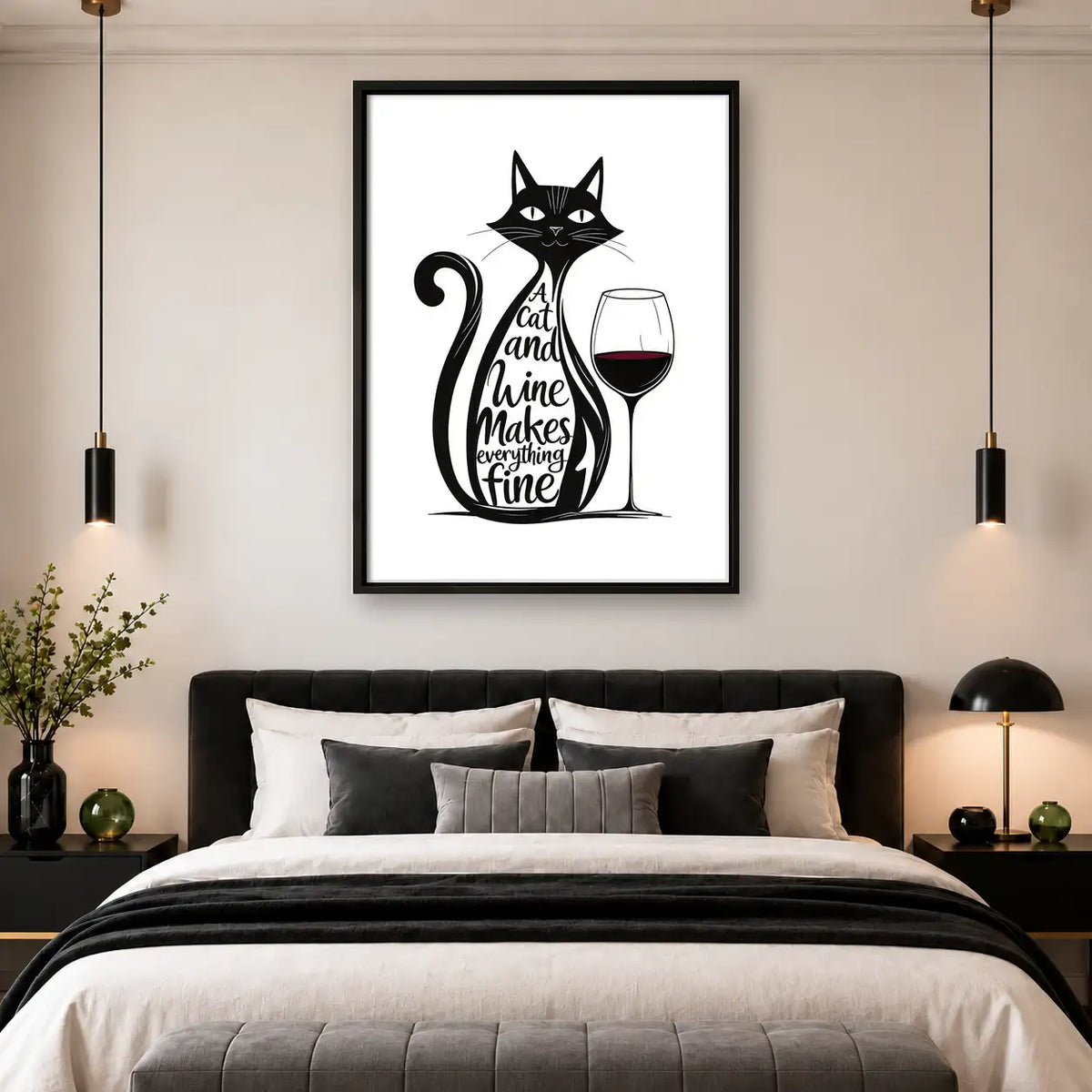 Cat and Wine Makes Everything Fine Wall Art 4