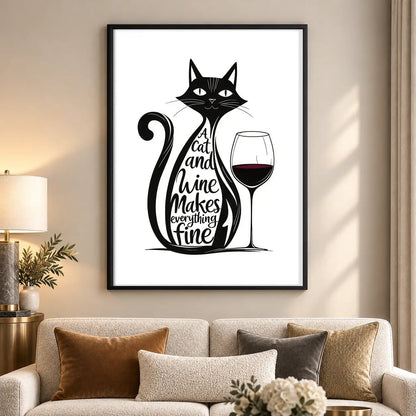 Cat and Wine Makes Everything Fine Wall Art 5