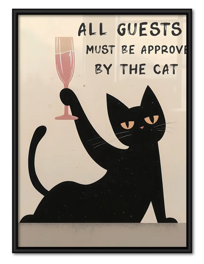 Cat Approved Guests with Wine Wall Art