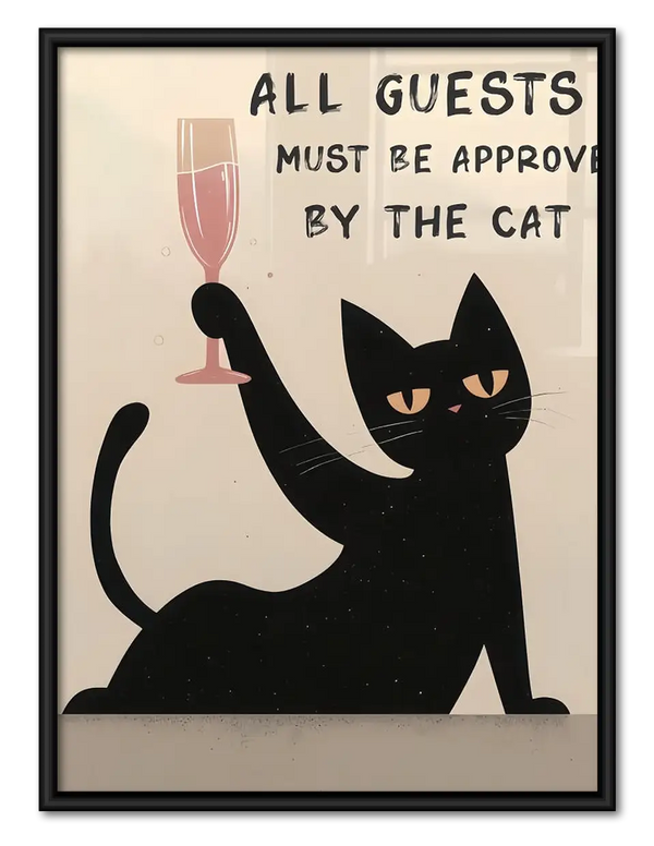 Cat Approved Guests with Wine Wall Art