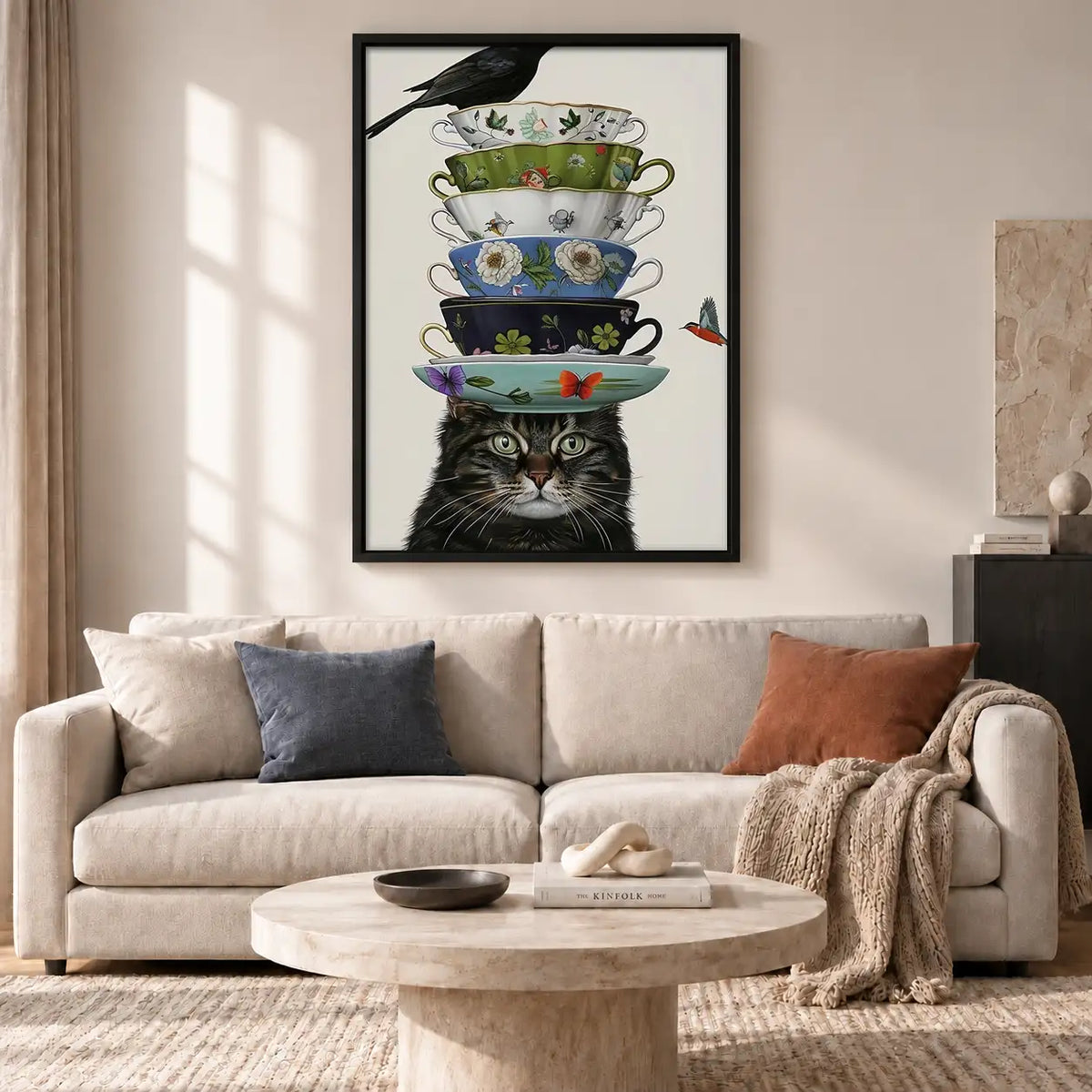 Cat Balancing Tower of Teacups Wall Art 2