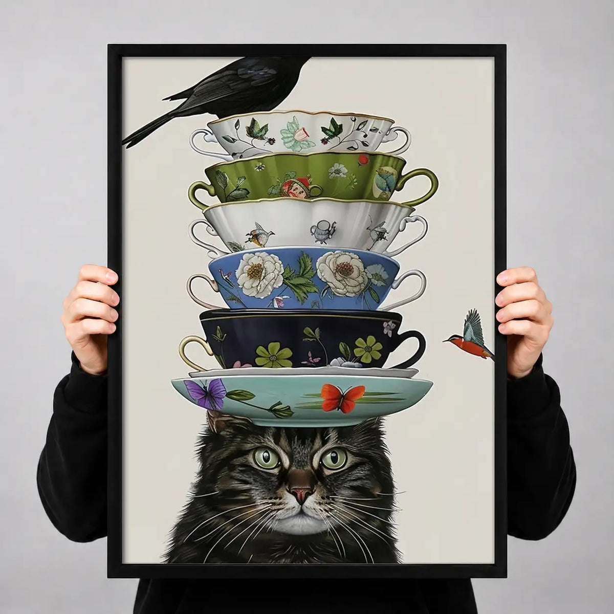 Cat Balancing Tower of Teacups Wall Art 3