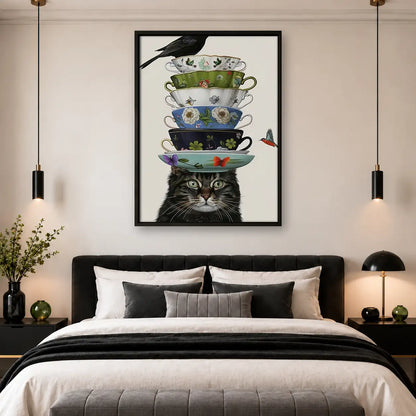 Cat Balancing Tower of Teacups Wall Art 4