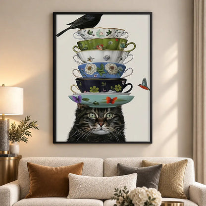 Cat Balancing Tower of Teacups Wall Art 5