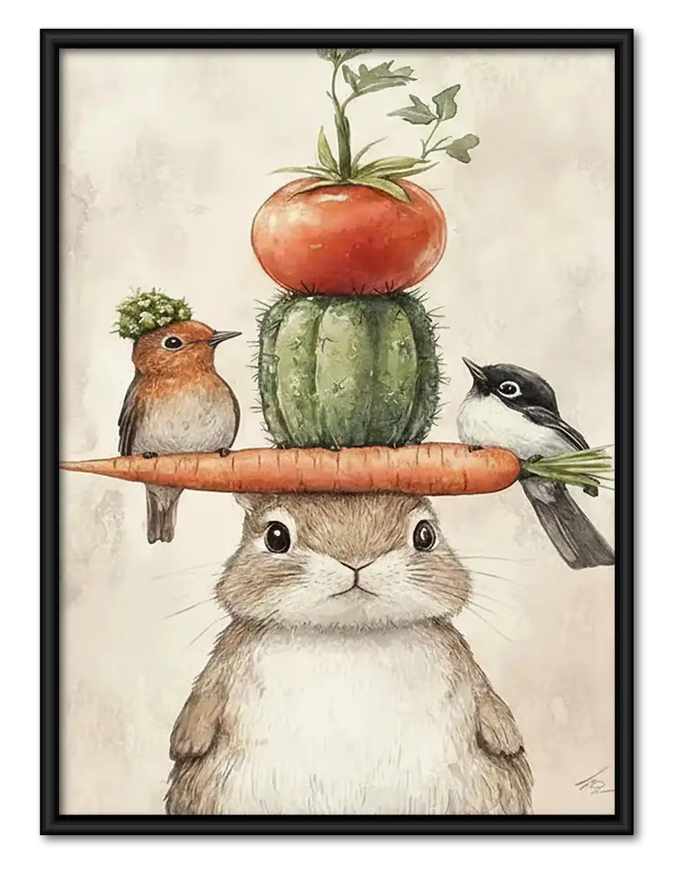 Cat Balancing Vegetables and Birds Wall Art 1
