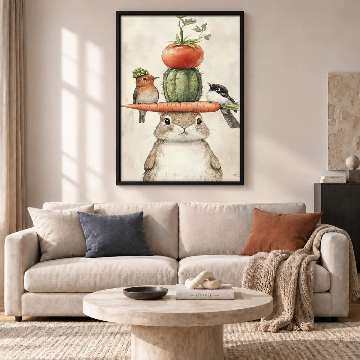 Cat Balancing Vegetables and Birds Wall Art 2