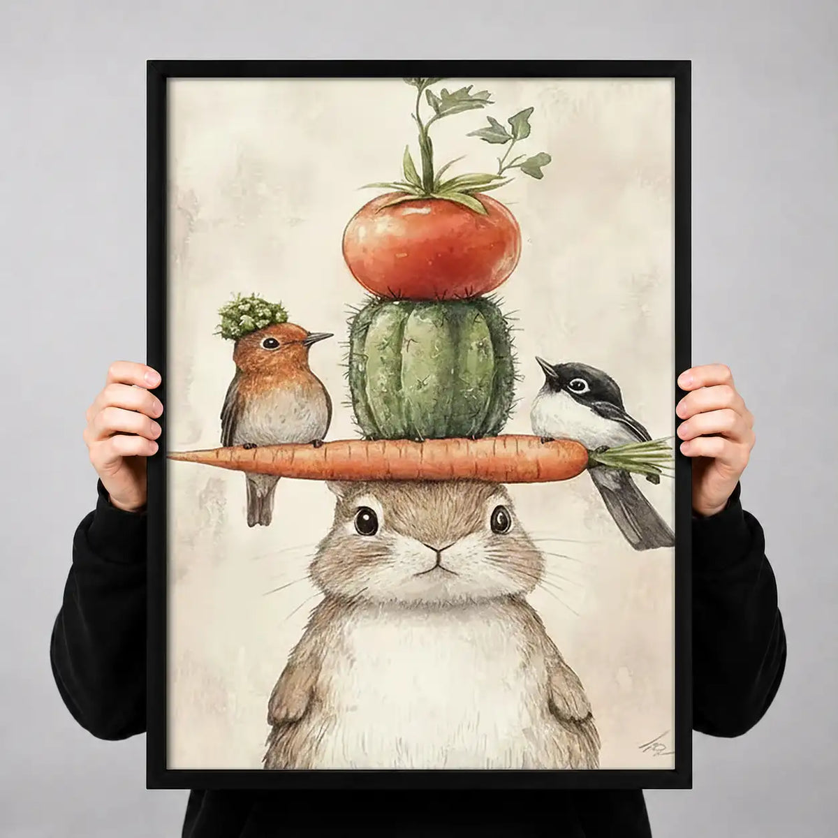 Cat Balancing Vegetables and Birds Wall Art 3