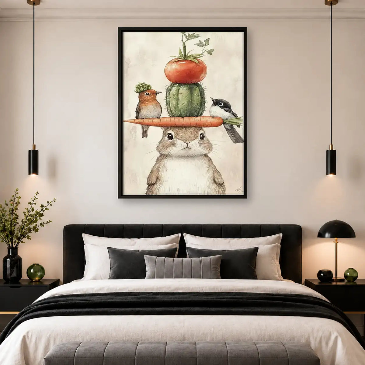 Cat Balancing Vegetables and Birds Wall Art 4