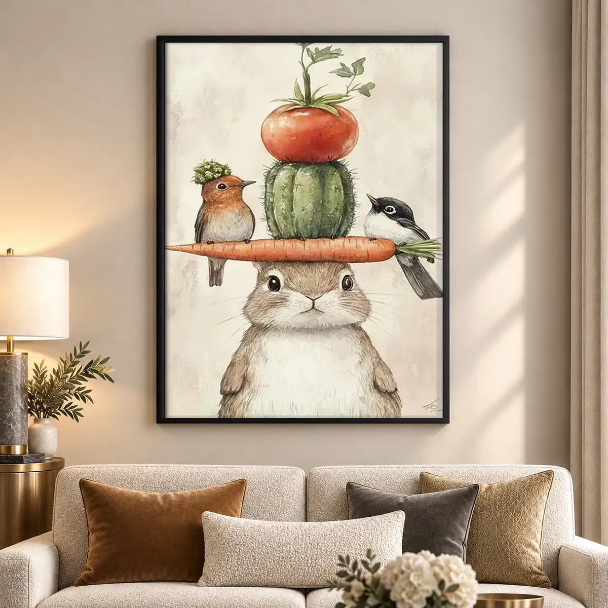 Cat Balancing Vegetables and Birds Wall Art 5