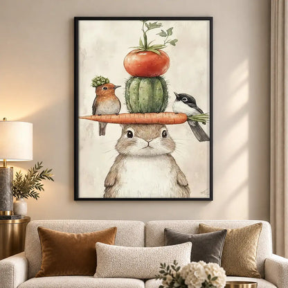 Cat Balancing Vegetables and Birds Wall Art 5