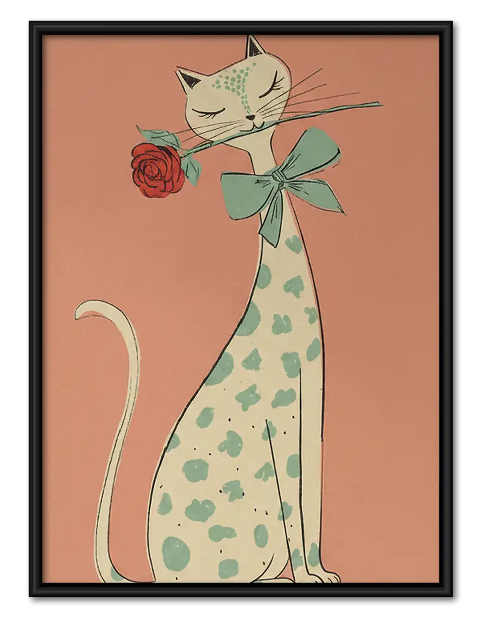Cat in Floral Dress with Rose Wall Art 1