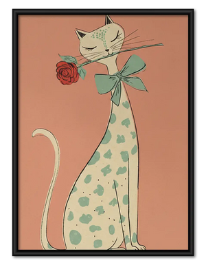 Cat in Floral Dress with Rose Wall Art