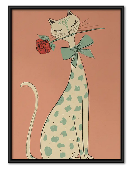 Cat in Floral Dress with Rose Wall Art