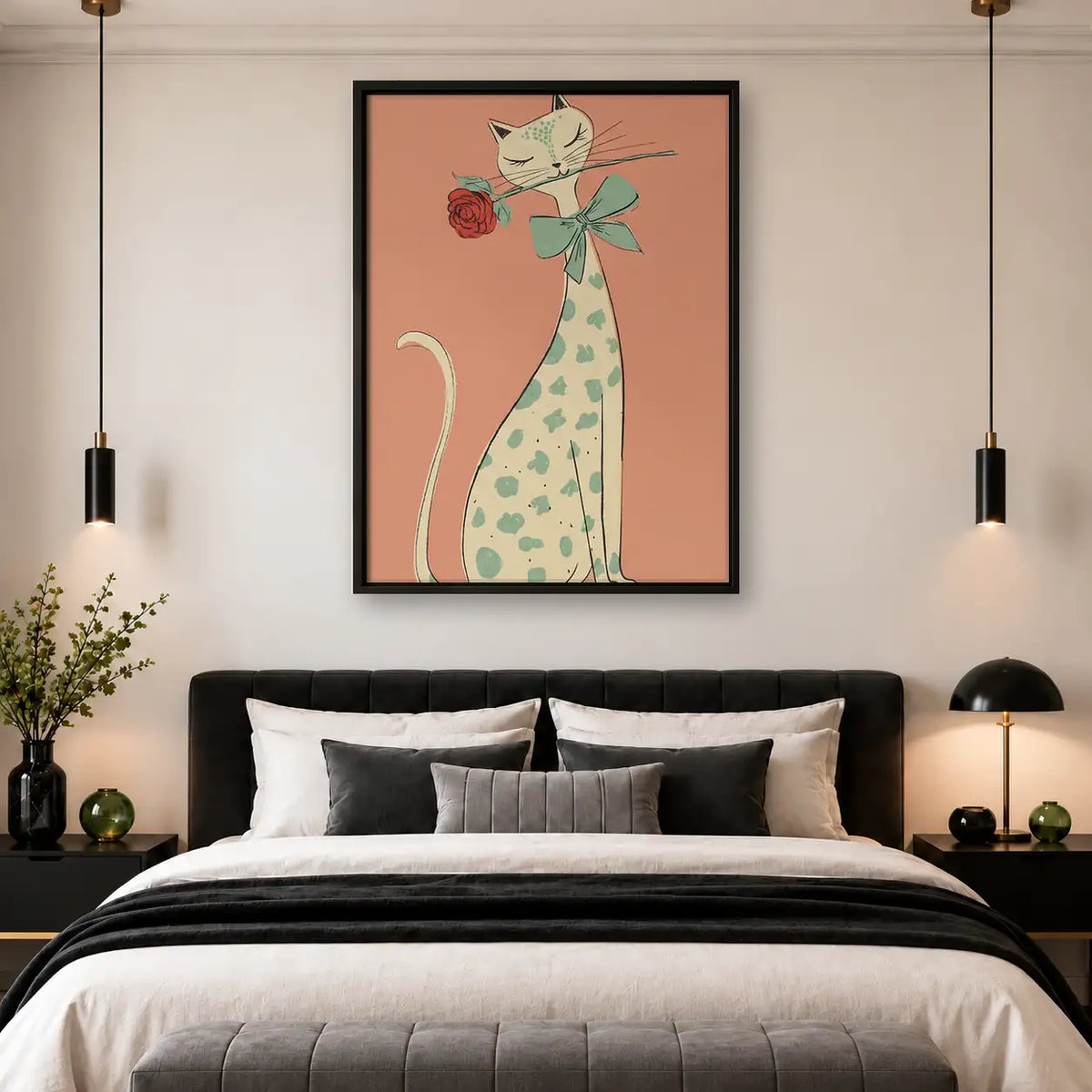 Cat in Floral Dress with Rose Wall Art 4
