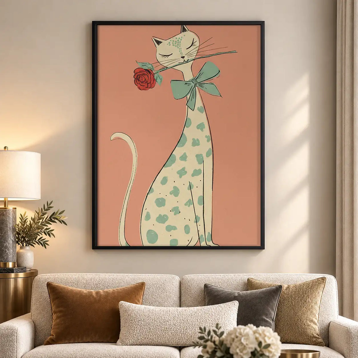 Cat in Floral Dress with Rose Wall Art 5