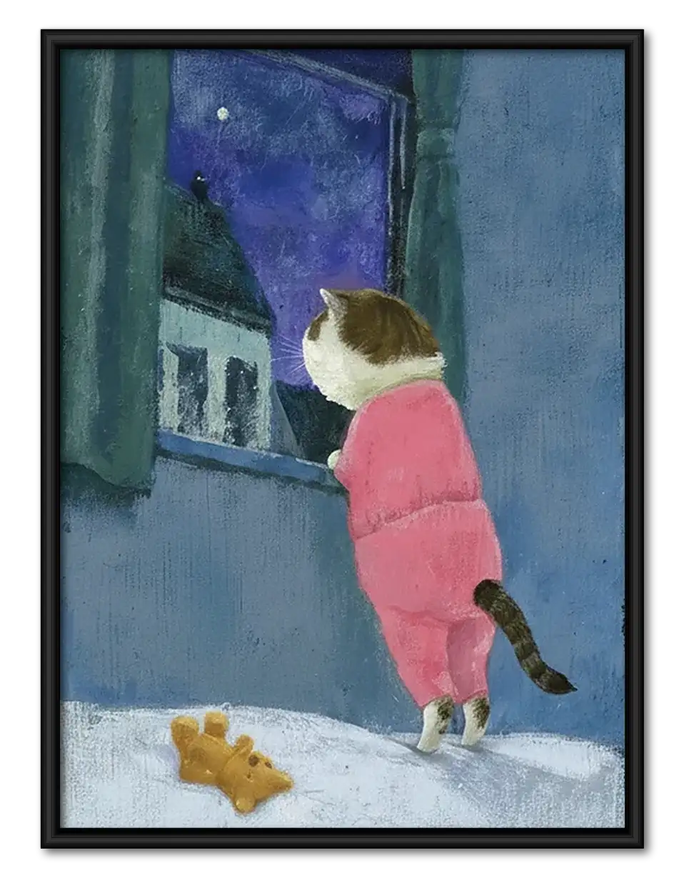 Cat in Pink Coat at Night Wall Art 1
