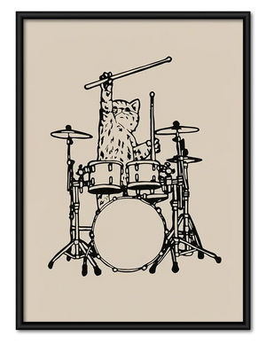 Cat Playing Drum Kit Wall Art