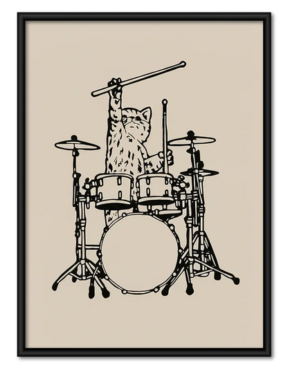 Cat Playing Drum Kit Wall Art 1