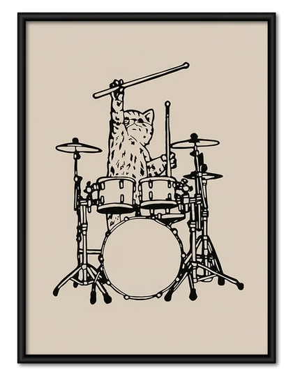 Cat Playing Drum Kit Wall Art