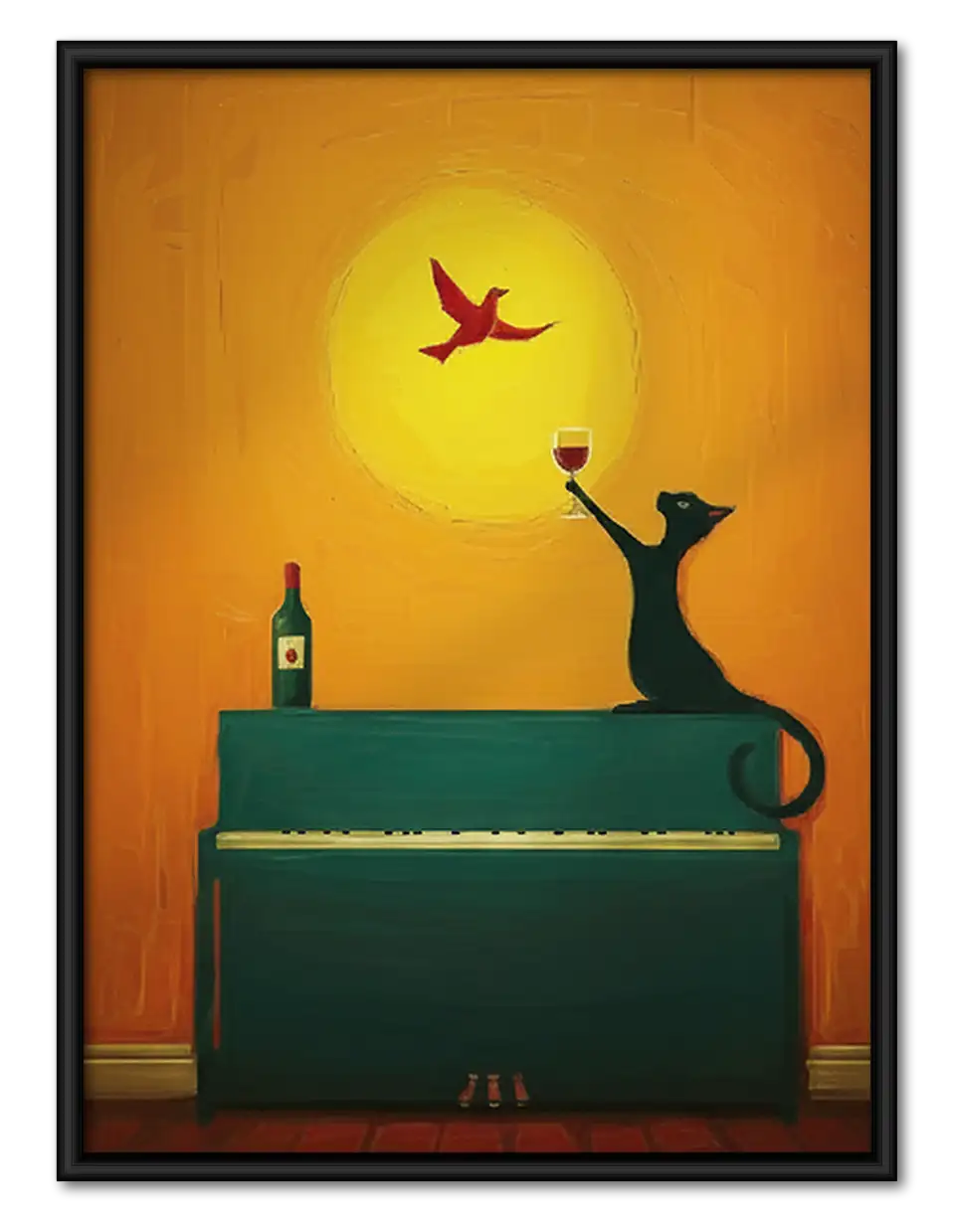 Cat Playing Trumpet at Sunset Wall Art 1