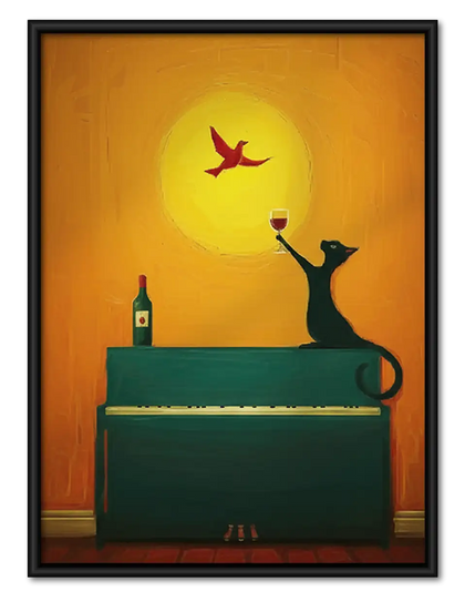 Cat Playing Trumpet at Sunset Wall Art