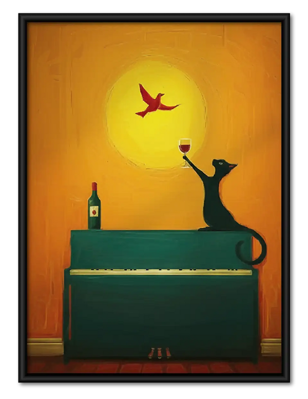 Cat Playing Trumpet at Sunset Wall Art