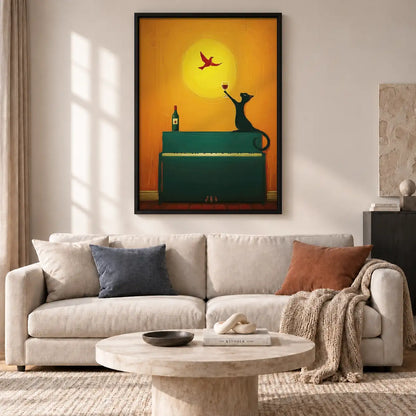 Cat Playing Trumpet at Sunset Wall Art 2