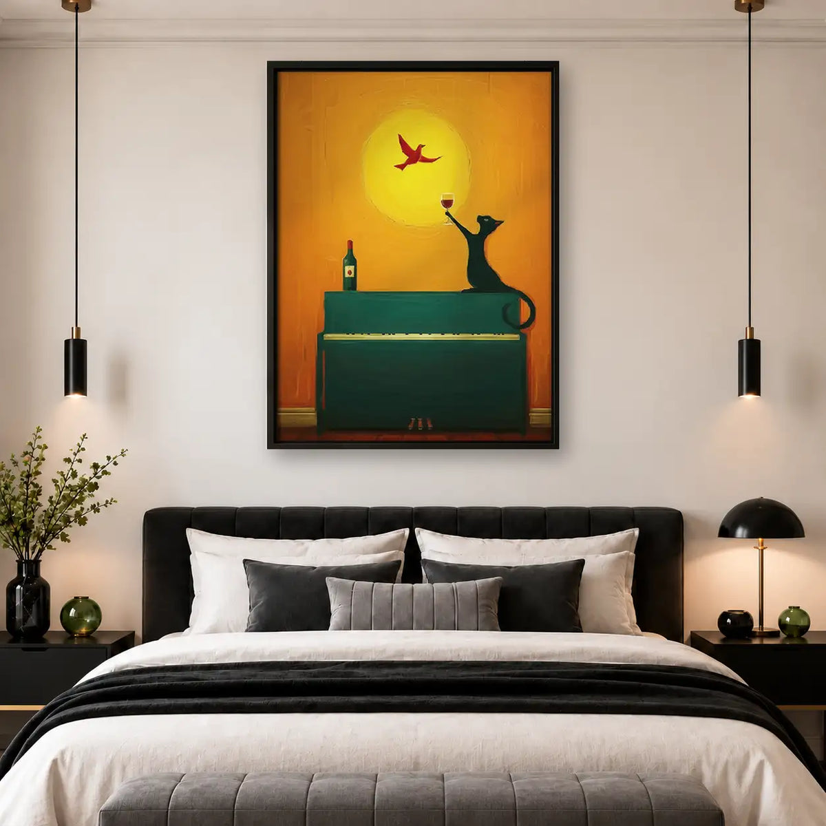 Cat Playing Trumpet at Sunset Wall Art 4
