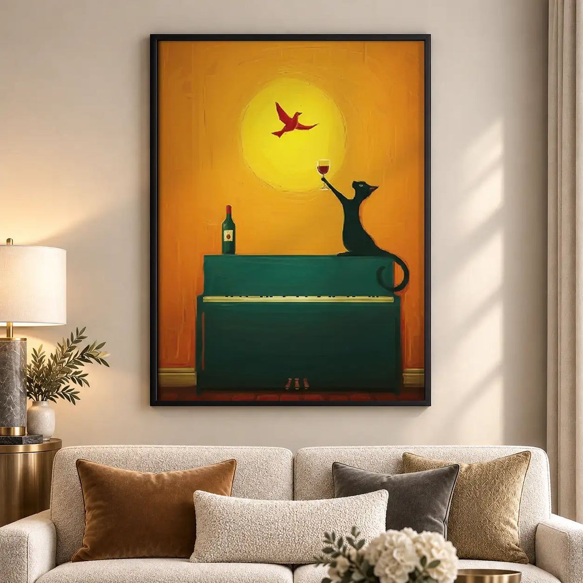 Cat Playing Trumpet at Sunset Wall Art 5