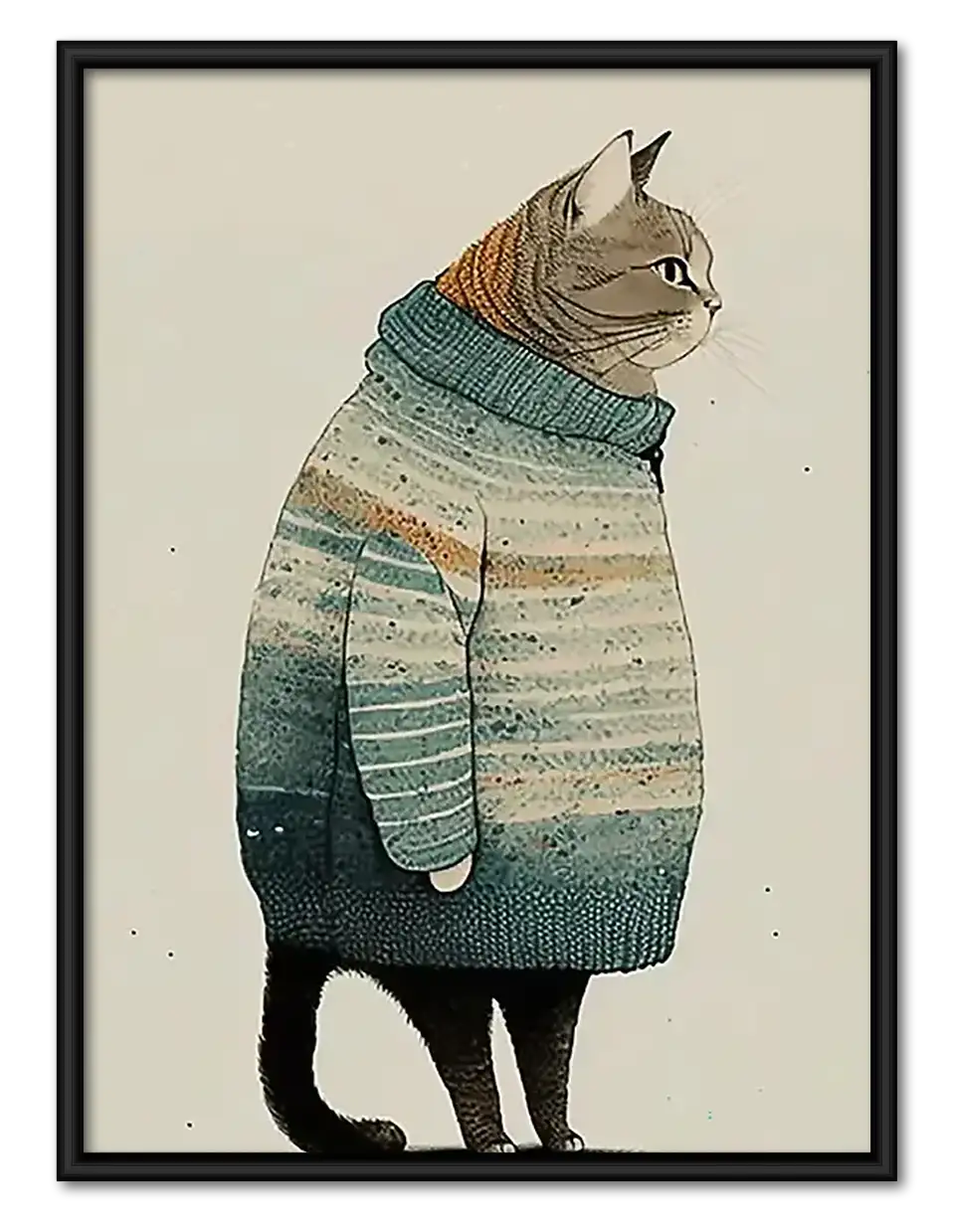 Cat Wearing Cozy Green Sweater Wall Art 1