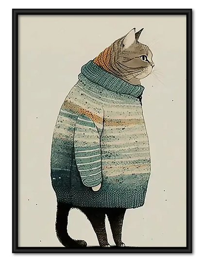 Cat Wearing Cozy Green Sweater Wall Art