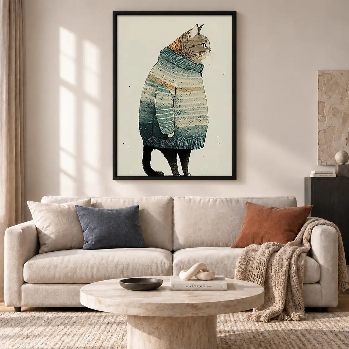 Cat Wearing Cozy Green Sweater Wall Art 2