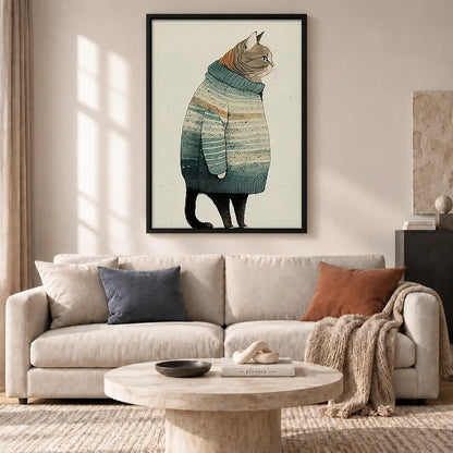 Cat Wearing Cozy Green Sweater Wall Art 2