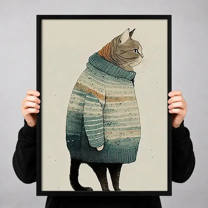 Cat Wearing Cozy Green Sweater Wall Art 3